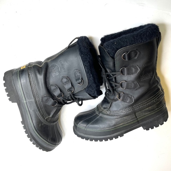 Sorel Caribou Vintage Black Leather Waterproof Heavy Snow Winter Boots Size 7 - Picture 1 of 7